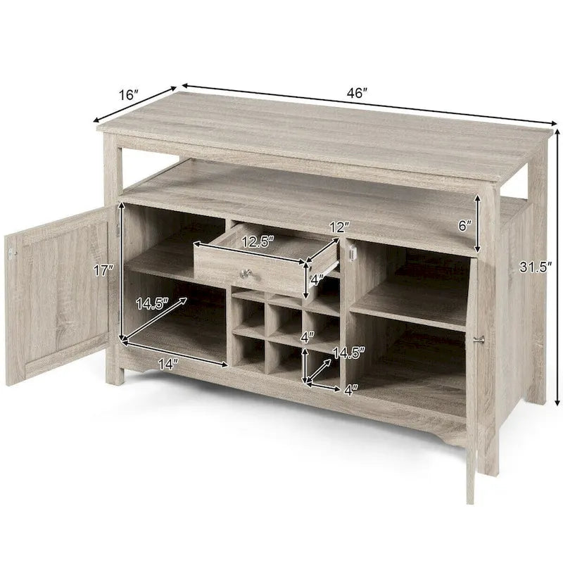 Aparador tipo bufé con almacenamiento para vinos y gabinete, 45.5" de ancho