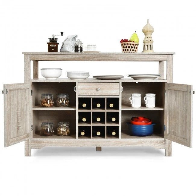 Aparador tipo bufé con almacenamiento para vinos y gabinete, 45.5" de ancho