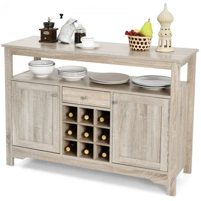 Aparador tipo bufé con almacenamiento para vinos y gabinete, 45.5" de ancho
