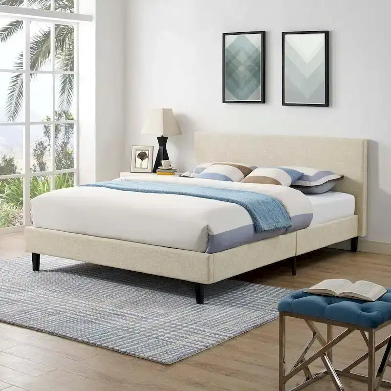Base de cama tamaño Queen - Tapizada en lino