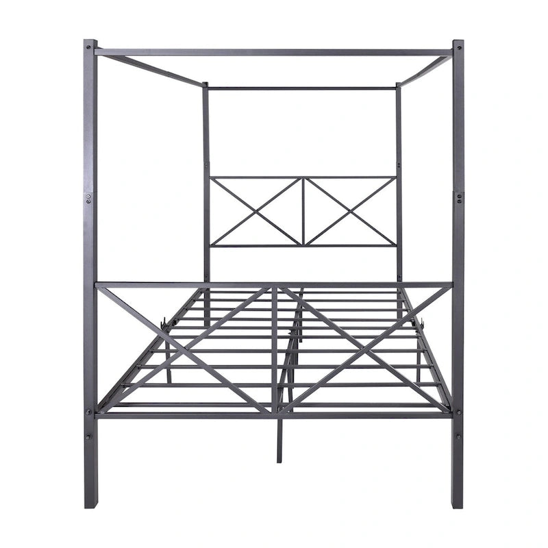 Base de cama de plataforma metálica de tamaño completo con cabecera y pie de cama