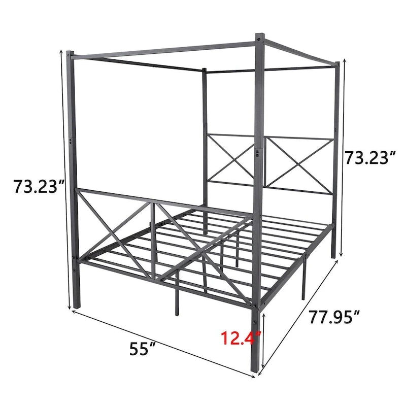Base de cama de plataforma metálica de tamaño completo con cabecera y pie de cama