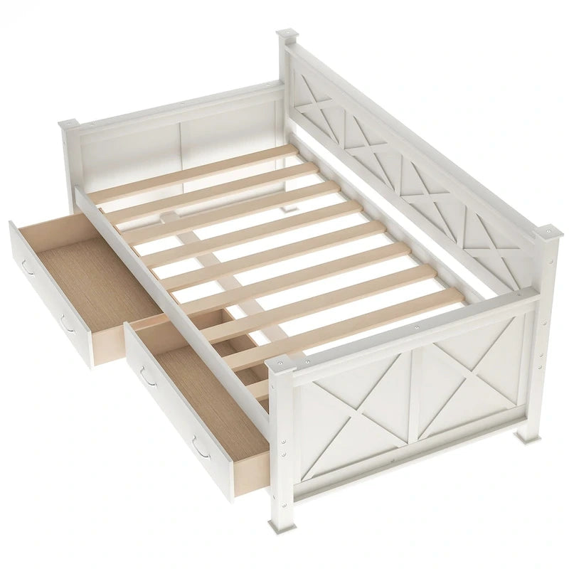Sofá cama individual con cajones de almacenamiento y diseño de marco en X