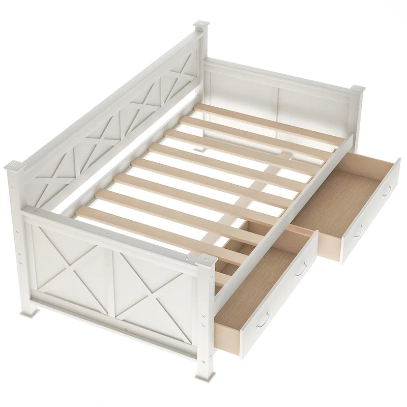 Sofá cama individual con cajones de almacenamiento y diseño de marco en X