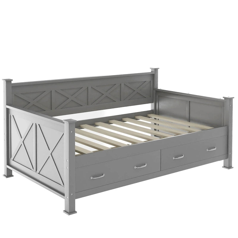 Sofá cama individual con cajones de almacenamiento y diseño de marco en X