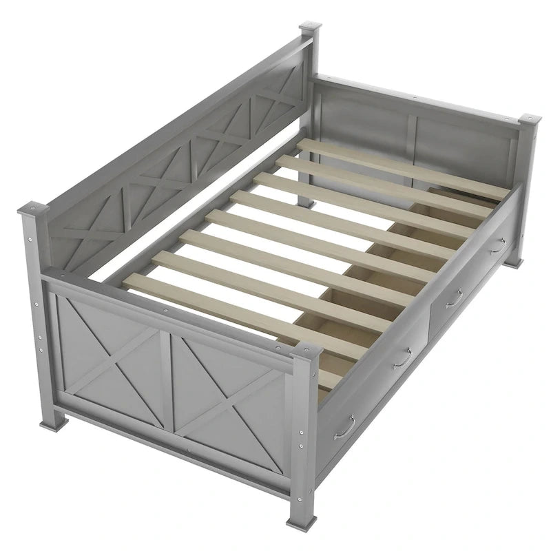 Sofá cama individual con cajones de almacenamiento y diseño de marco en X