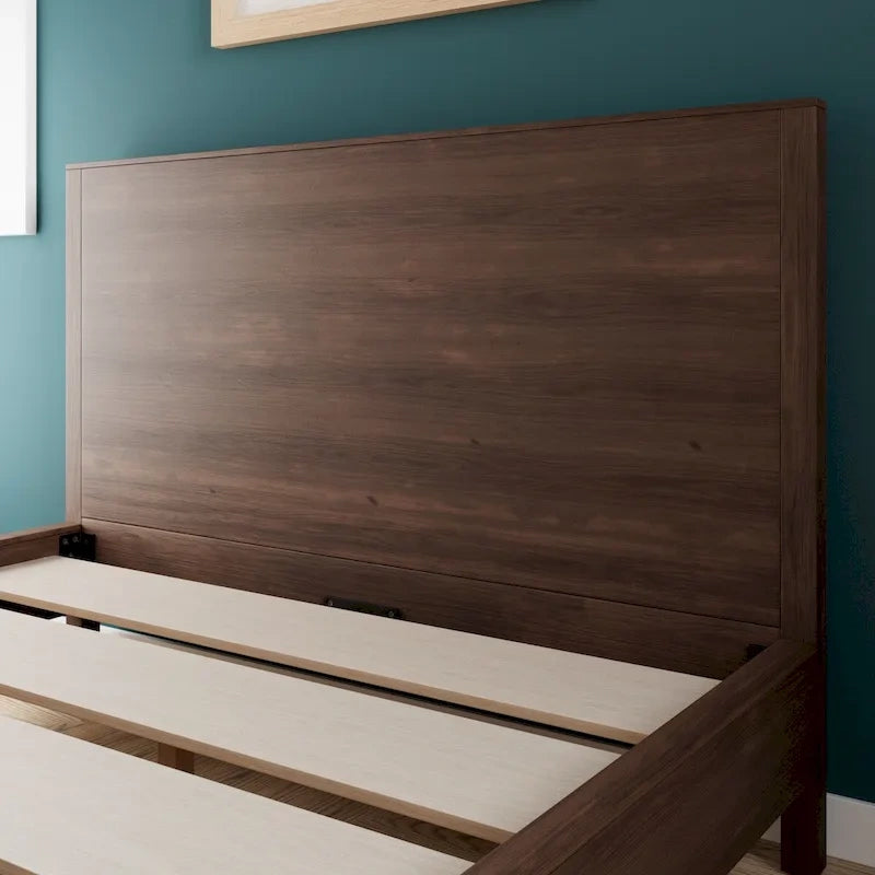 Cama con plataforma de madera maciza y cabecero
