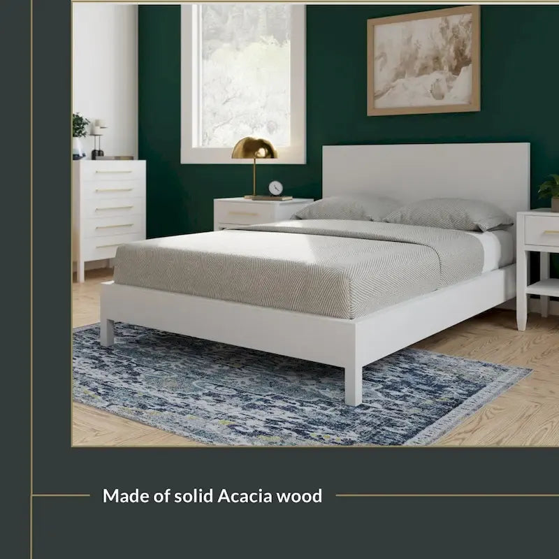 Cama con plataforma de madera maciza y cabecero
