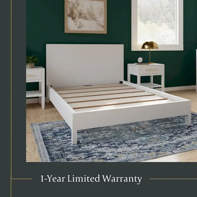 Cama con plataforma de madera maciza y cabecero