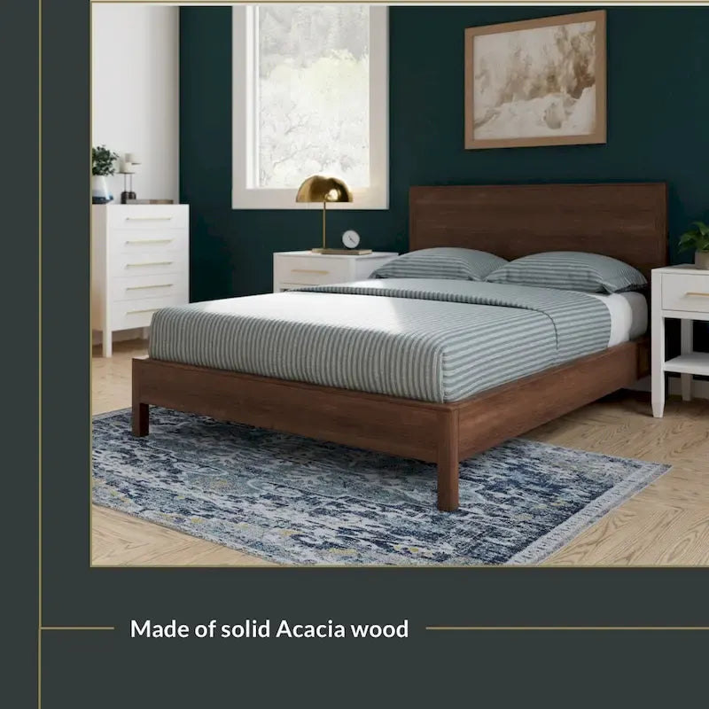 Cama con plataforma de madera maciza y cabecero