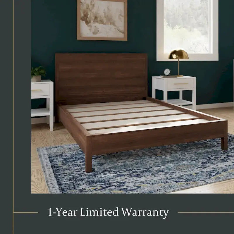Cama con plataforma de madera maciza y cabecero