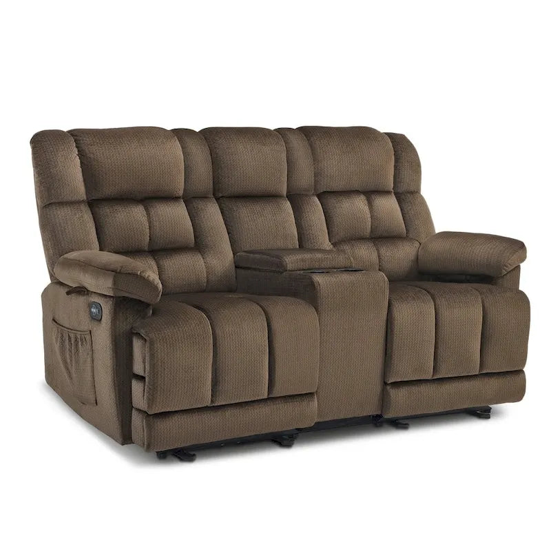 Sillón reclinable eléctrico de dos plazas con consola, vibración y calor, puertos de carga USB