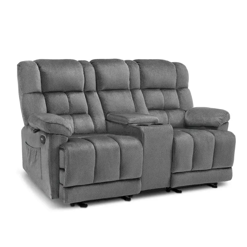 Sillón reclinable eléctrico de dos plazas con consola, vibración y calor, puertos de carga USB