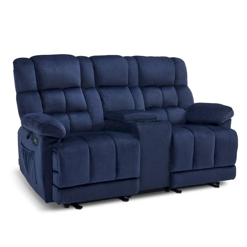 Sillón reclinable eléctrico de dos plazas con consola, vibración y calor, puertos de carga USB