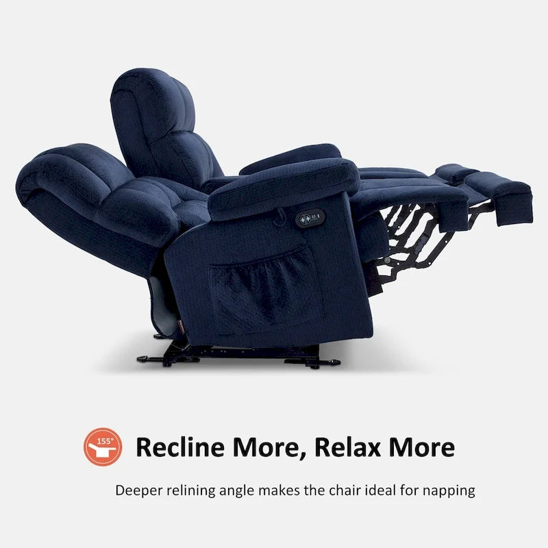 Sillón reclinable eléctrico de dos plazas con consola, vibración y calor, puertos de carga USB