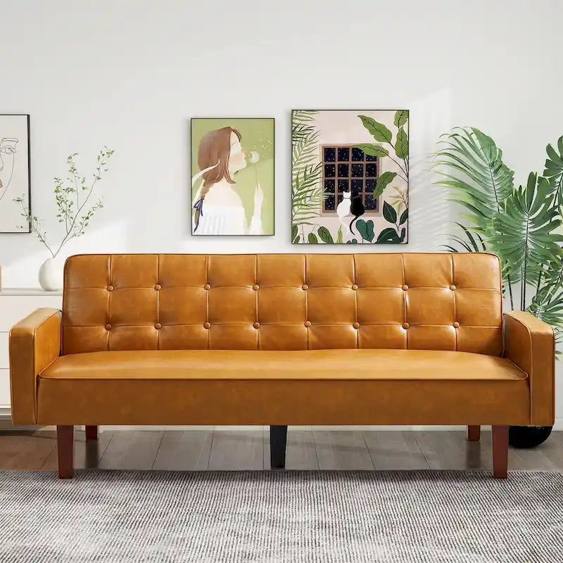 Sofá cama convertible de piel sintética de 74" con respaldo ajustable, 3 plazas