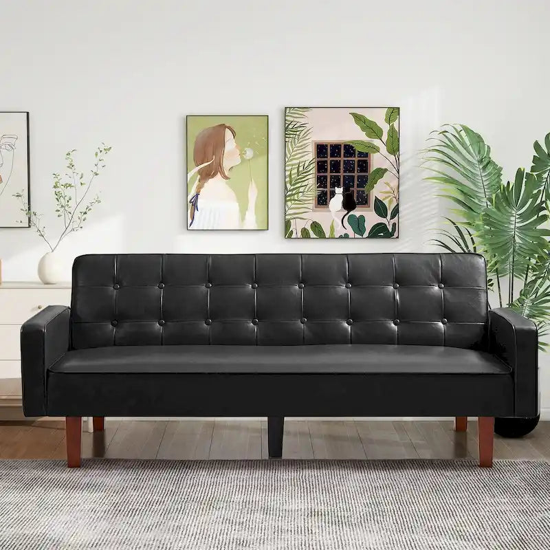 Sofá cama convertible de piel sintética de 74" con respaldo ajustable, 3 plazas