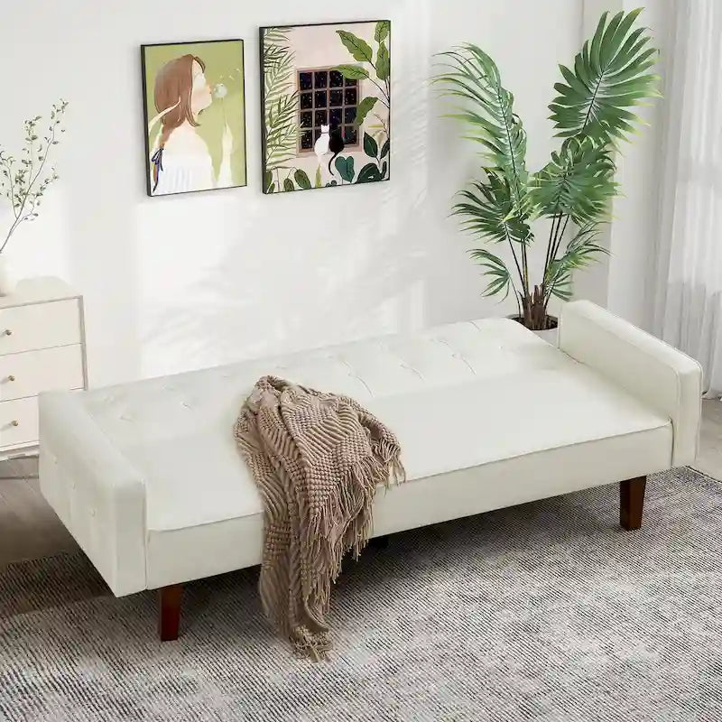 Sofá cama convertible de piel sintética de 74" con respaldo ajustable, 3 plazas