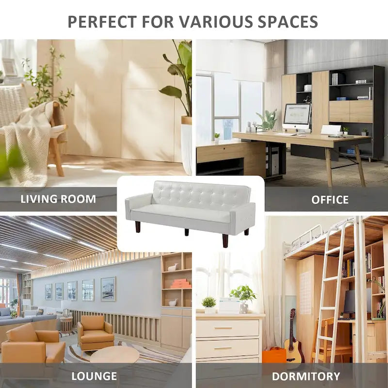 Sofá cama convertible de piel sintética de 74" con respaldo ajustable, 3 plazas