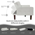 Sofá cama convertible de piel sintética de 74" con respaldo ajustable, 3 plazas