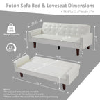 Sofá cama convertible de piel sintética de 74" con respaldo ajustable, 3 plazas
