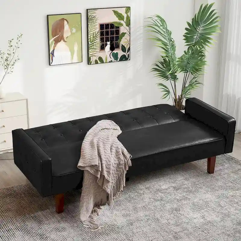 Sofá cama convertible de piel sintética de 74" con respaldo ajustable, 3 plazas