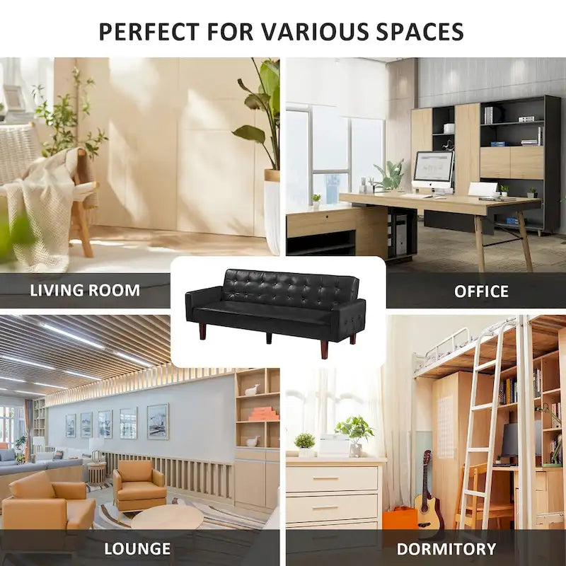 Sofá cama convertible de piel sintética de 74" con respaldo ajustable, 3 plazas