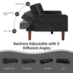Sofá cama convertible de piel sintética de 74" con respaldo ajustable, 3 plazas