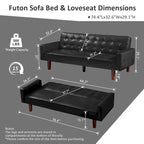 Sofá cama convertible de piel sintética de 74" con respaldo ajustable, 3 plazas