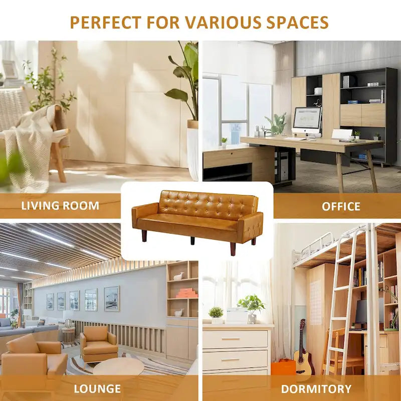 Sofá cama convertible de piel sintética de 74" con respaldo ajustable, 3 plazas