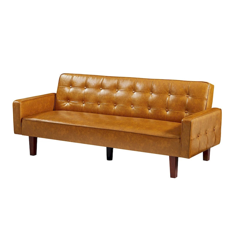 Sofá cama convertible de piel sintética de 74" con respaldo ajustable, 3 plazas