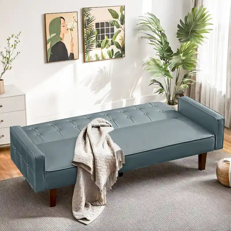 Sofá cama convertible de piel sintética de 74" con respaldo ajustable, 3 plazas