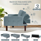 Sofá cama convertible de piel sintética de 74" con respaldo ajustable, 3 plazas