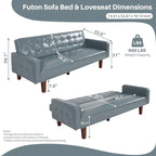 Sofá cama convertible de piel sintética de 74" con respaldo ajustable, 3 plazas