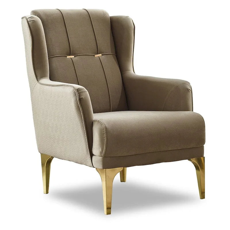 Juego de sofá convertible de terciopelo beige con patas doradas