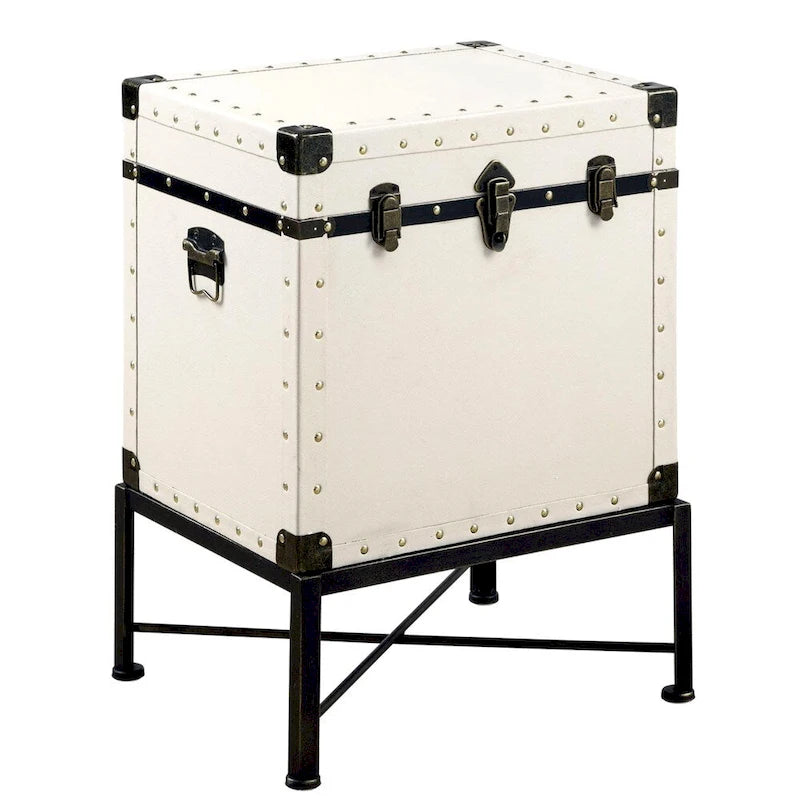 Mesa auxiliar estilo baúl con estructura de metal