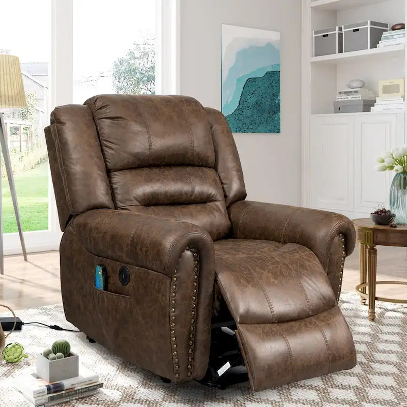 Sillón reclinable eléctrico extragrande de piel sintética con elevación, masaje y calefacción