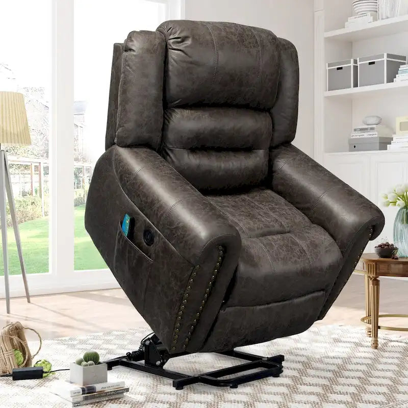 Sillón reclinable eléctrico extragrande de piel sintética con elevación, masaje y calefacción
