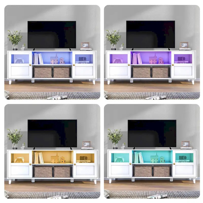 Mueble de TV con luces LED, 59.7 pulgadas de ancho x 22.6 pulgadas de alto x 16.1 pulgadas de profundidad