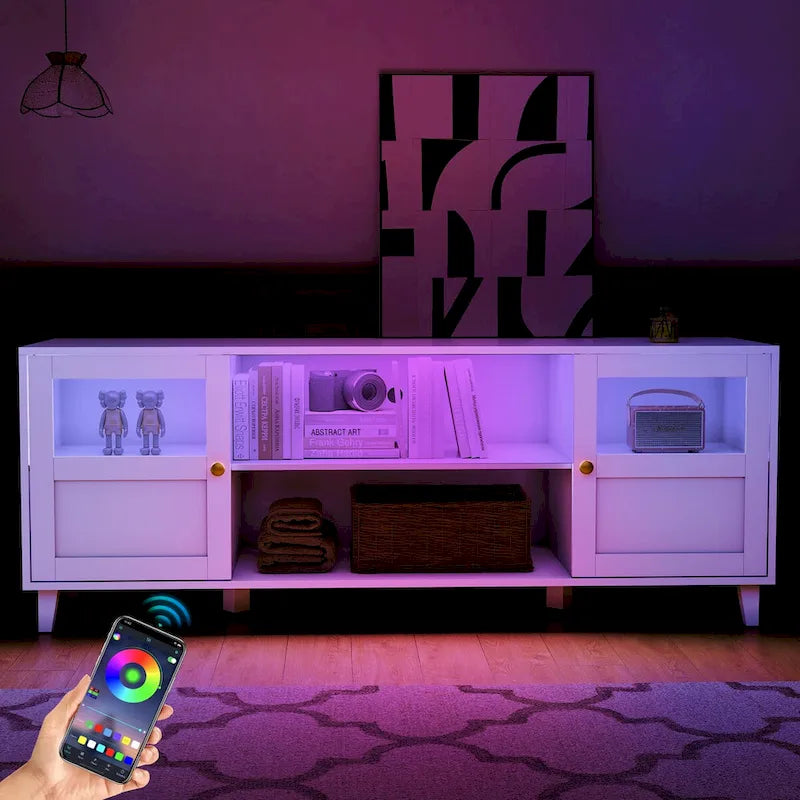 Mueble de TV con luces LED, 59.7 pulgadas de ancho x 22.6 pulgadas de alto x 16.1 pulgadas de profundidad