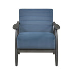 Sillón de 32 pulgadas, con costuras acanaladas, terciopelo azul, madera maciza gris