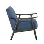 Sillón de 32 pulgadas, con costuras acanaladas, terciopelo azul, madera maciza gris