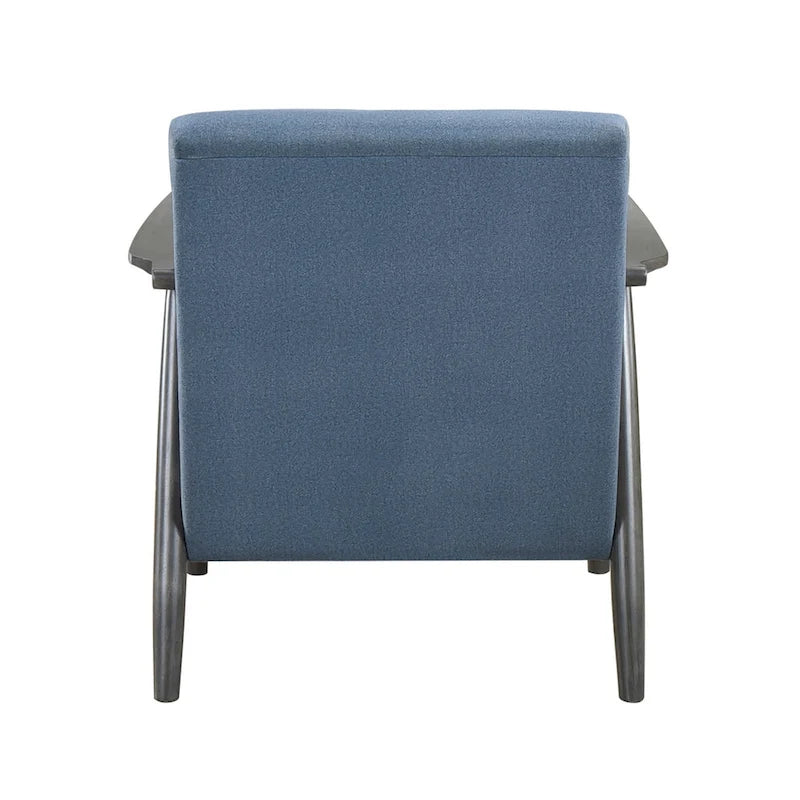 Sillón de 32 pulgadas, con costuras acanaladas, terciopelo azul, madera maciza gris