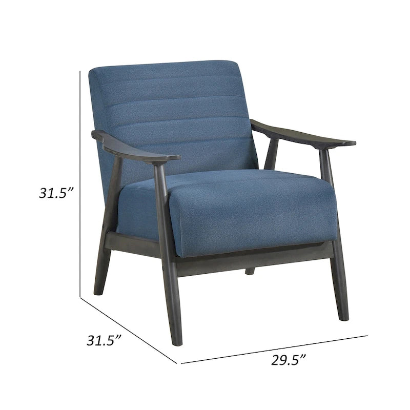 Sillón de 32 pulgadas, con costuras acanaladas, terciopelo azul, madera maciza gris