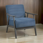 Sillón de 32 pulgadas, con costuras acanaladas, terciopelo azul, madera maciza gris
