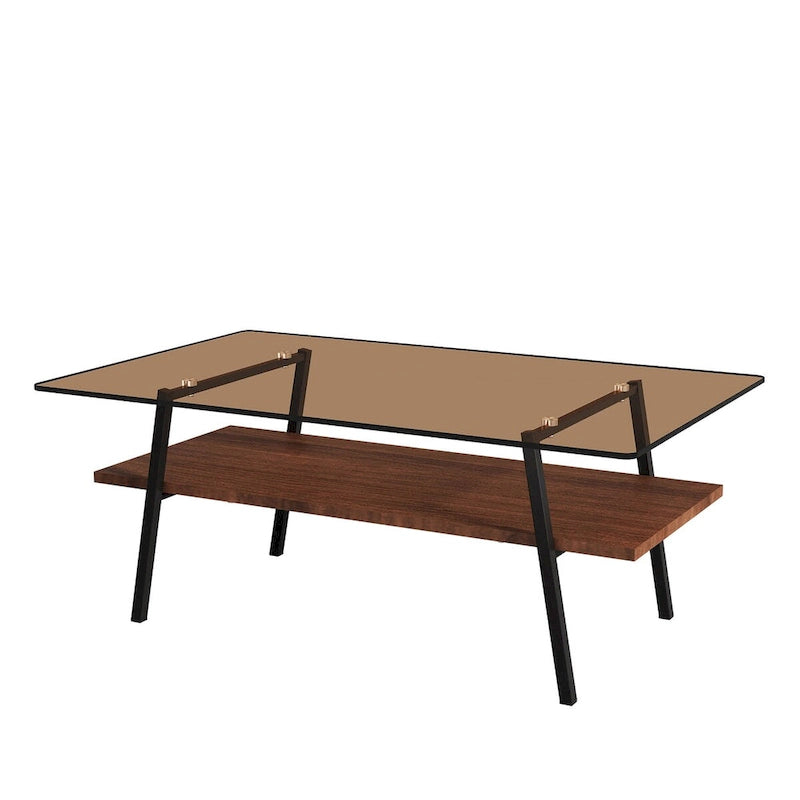 Mesa de centro con tablero de cristal y patas de metal