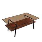 Mesa de centro con tablero de cristal y patas de metal