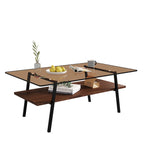 Mesa de centro con tablero de cristal y patas de metal