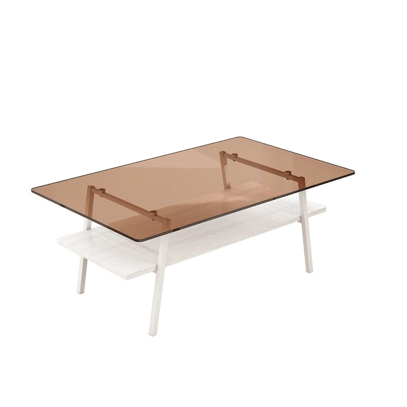 Mesa de centro con tablero de cristal y patas de metal