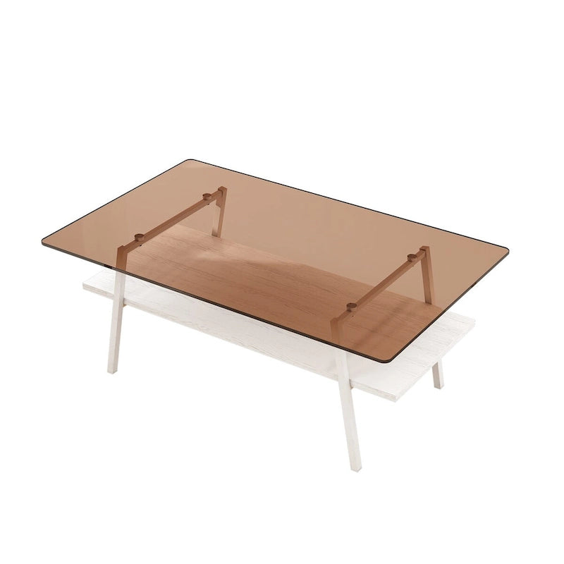 Mesa de centro con tablero de cristal y patas de metal